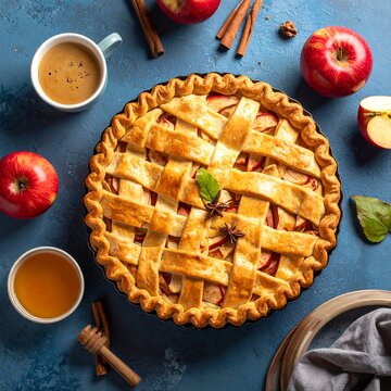 A delicious homemade apple pie with a lattice crust (1)