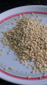 Close up of dried muskmelon seeds or magaz grains on a plate