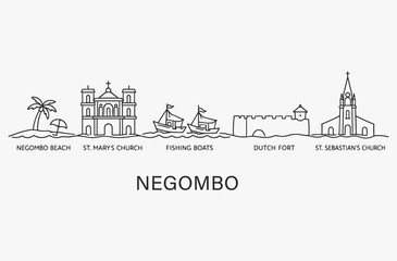 Obraz premium Flat Design one line without breaking the Negombo city.