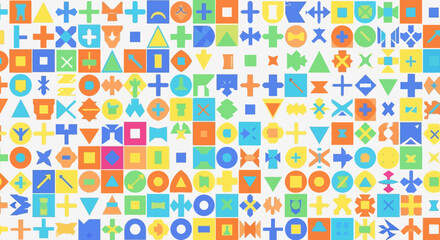 Naklejka premium Colorful Geometric Shapes Pattern, Abstract Mosaic Background, Minimalist Design