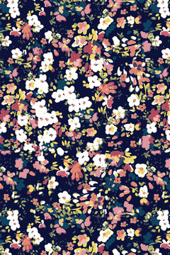 abstract solid modern textile vector design, arrangement with a small multicolor grass flower, full-over seamless  pattern with blue and pink tone color illustration, digital image printing factory