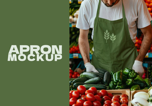 Green Apron Mockup At Market PSD