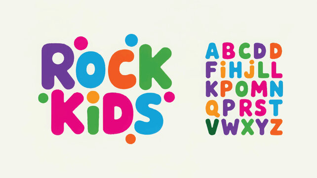 A colorful playful typography design features kids learning alphabet
