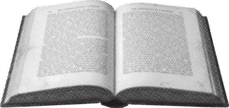 open book halftone pop art retro black white vector illustration