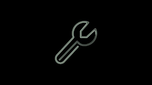 Silver metallic wrench icon on black background with subtle glow tool spanner