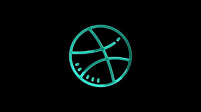 Teal basketball outline with glowing effect on black background sport game