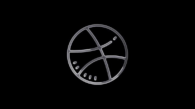 Silver basketball outline with glowing effect on black background sport game