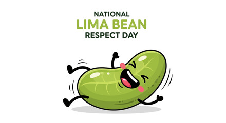 Celebrating National Lima Bean Respect Day, a cartoon green lima bean character joyfully leaps and smiles, its cheerful expression embodying the spirit of legumes nutrition and healthy © suparta