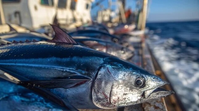 Fresh tuna fish on a boat.