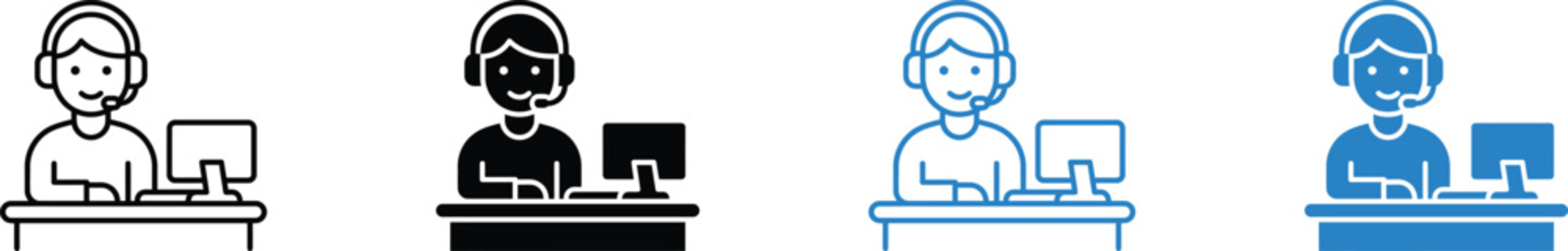 Modern business workspace icon set office desk computer and professional work environment illustrations