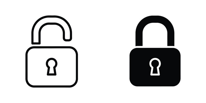 Comparison of open and closed padlock icons with contrasting colors