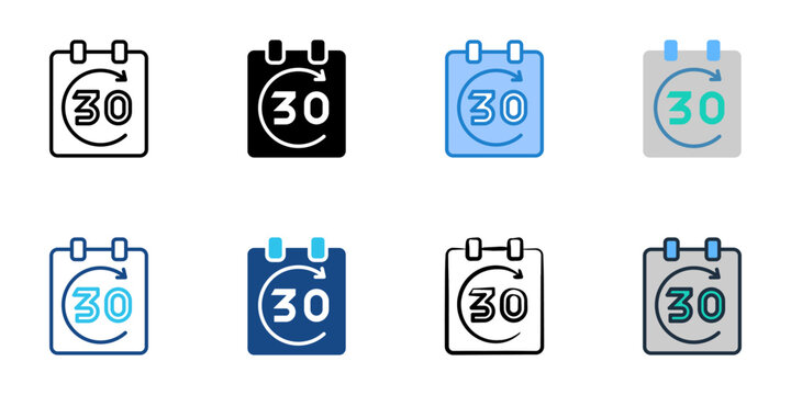 30 day challenge icons set multiple style collection. Editable stroke 
