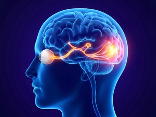Obraz premium Visual pathway from eye to brain highlighted in vibrant colors illustrating neural connection