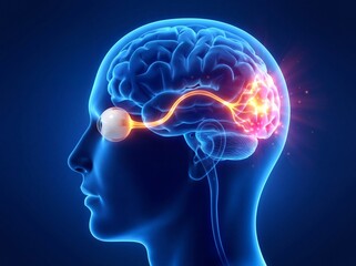 Obraz premium Brain with glowing neurons and optic nerve connecting to eye