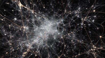 Obraz premium Abstract cosmic network visualization illustrating interconnected stars and galaxies in a dark space