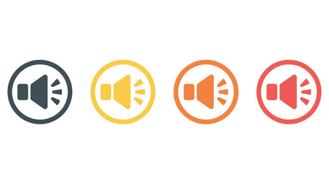 Horn Klaxon Icon Round Sign Alert Warning Signal Sound Vehicle Alarm Vector Illustration Set Isolated Background