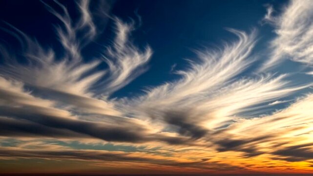 Serene Sunset Sky with Feather Clouds.