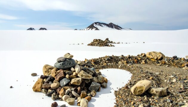 Snowy Landscape with Rocks and Mountains.