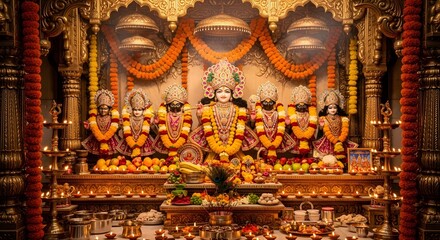 Obraz premium Ornate Hindu Temple Altar with Vishnu Deities Decorated for Celebration