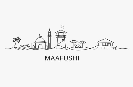 Flat Design one line without breaking the Maafushi city.