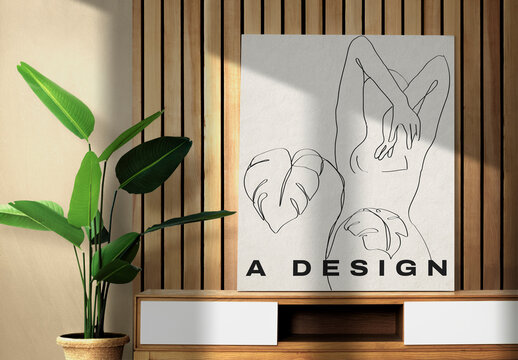 Minimalist Line Art Poster Mockup PSD