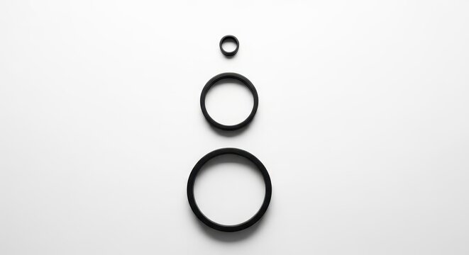Black Rubber O-Rings of Different Sizes on White.