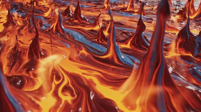 Vibrant abstract molten lava flows landscape.