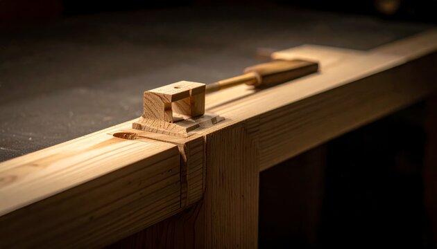 Intricate Wooden Joint in Traditional Japanese Woodworking Craftsmanship