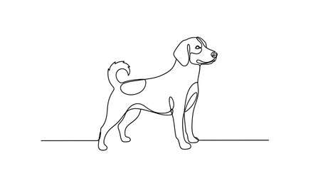 Fototapeta premium Minimalist Line Art Dog Standing, Single Continuous Line Drawing, Adorable Pet Portrait
