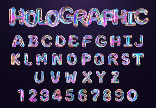 Vibrant Holographic Alphabet Design Font Set