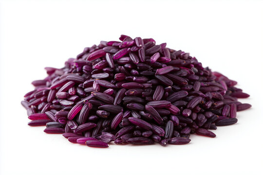 Bowl of purple rice grains healthy organic food ingredient isolated on white background
