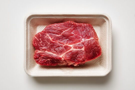 Raw beef steak in tray fresh meat ingredient for cooking isolated on white background
