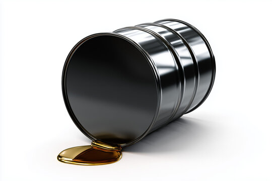 industrial crude oil drum metal barrel for storage and transport isolated on white background
