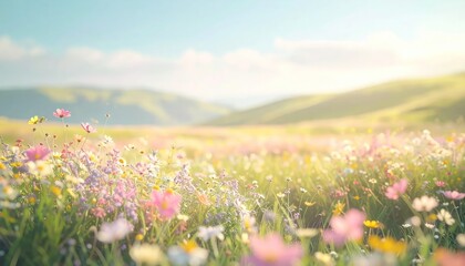 Obraz premium Serene Meadow with Wildflowers and Rolling Hills.