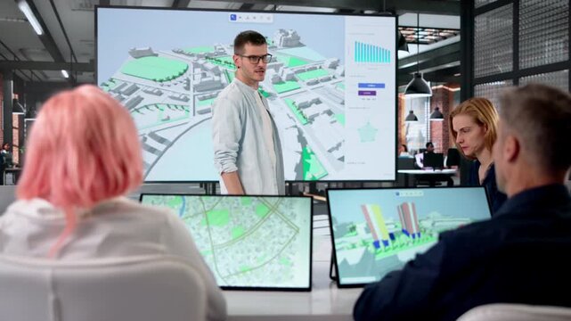 GIS Engineer Giving Digital Twin Maps Presentation