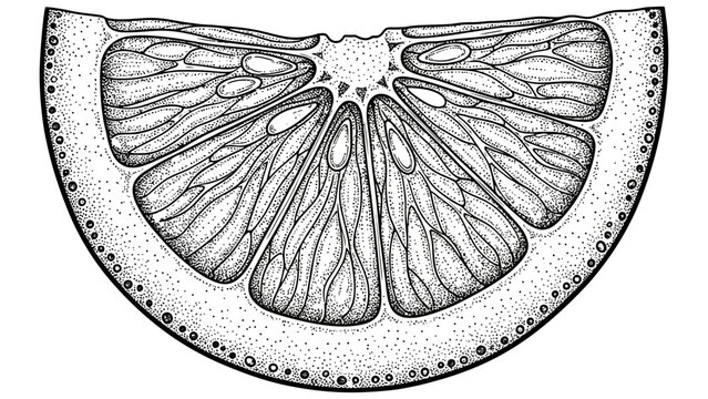 Hand drawn black and white citrus fruit slice detailed illustration