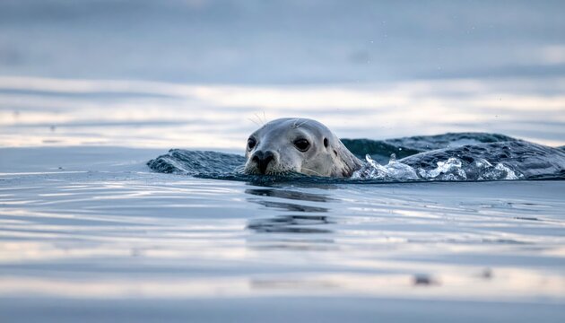 Curious harbor porpoise surfacing for air with water droplets visible in the ocean