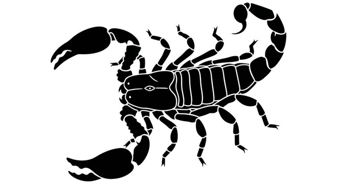Detailed black silhouette of a dangerous stinging scorpion isolated illustration