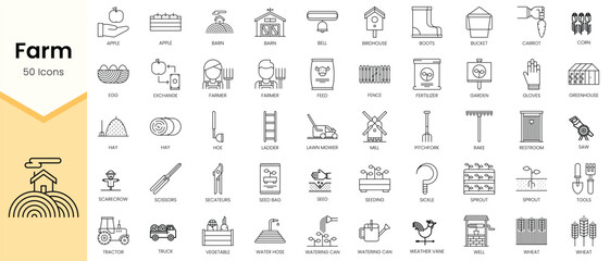 Simple Outline Set of Farm icons. Linear style icons pack. Vector illustration © TriMaker Pro