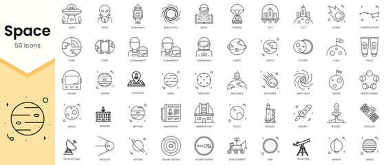 Simple Outline Set of Space icons. Linear style icons pack. Vector illustration © TriMaker Pro