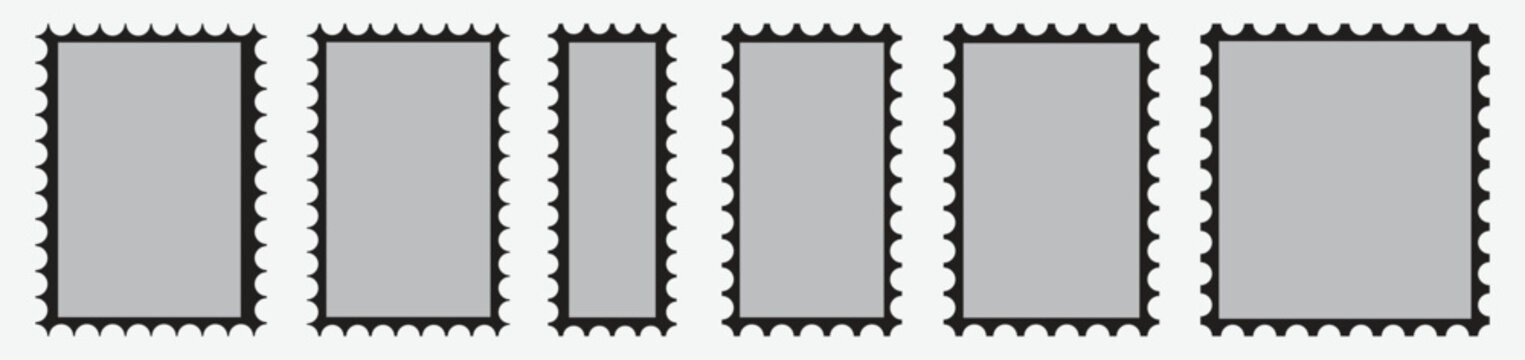 Set of Postage stamp border,  set, mockup postage stamps. Black postage stamp borders templates.