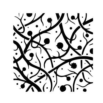 Abstract Organic Seamless Pattern with Flowing Lines and Dots Modern Monochrome Background Design
