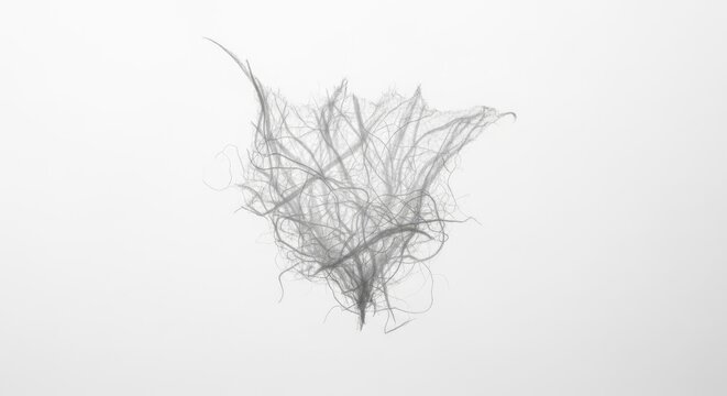 An extreme macro photograph of a tiny, intricate tangle of white fibers pulled from the torn edge of artisanal Japanese washi paper