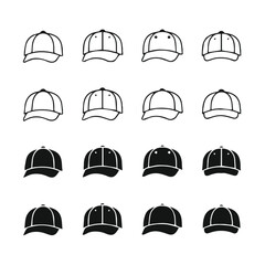 Fototapeta premium Collection of various baseball cap designs and silhouettes