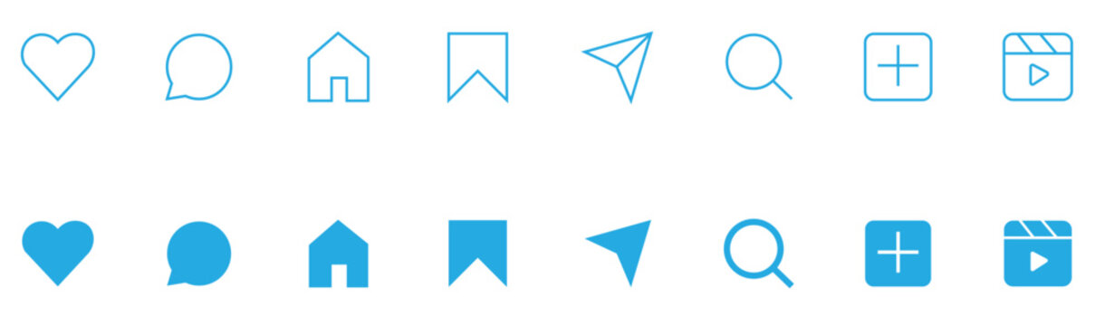 Collection of blue social media icons on white background
