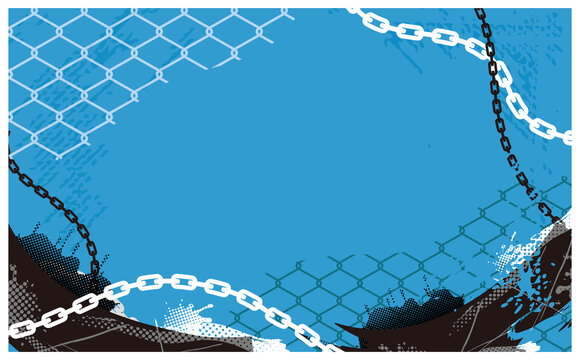 鎖とフェンスのパンクロックフレーム水色背景