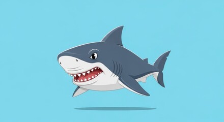 Naklejka premium Cartoon Shark Illustration on a Blue Background.