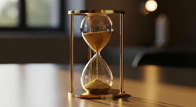 A clean, modern hourglass with gold sand, representing the high value of fleeting moments
