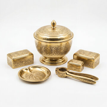 Traditional Tepak Sirih Set Isolated on Pure White for Ceremonial Elegance and Cultural Display