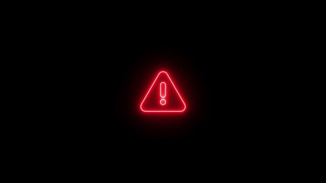 Neon line warning attention white color animation icon signal alert risk safety danger road warning sign sign symbol. alert , risk , safety, danger road warning sign, Warning attention icon signal